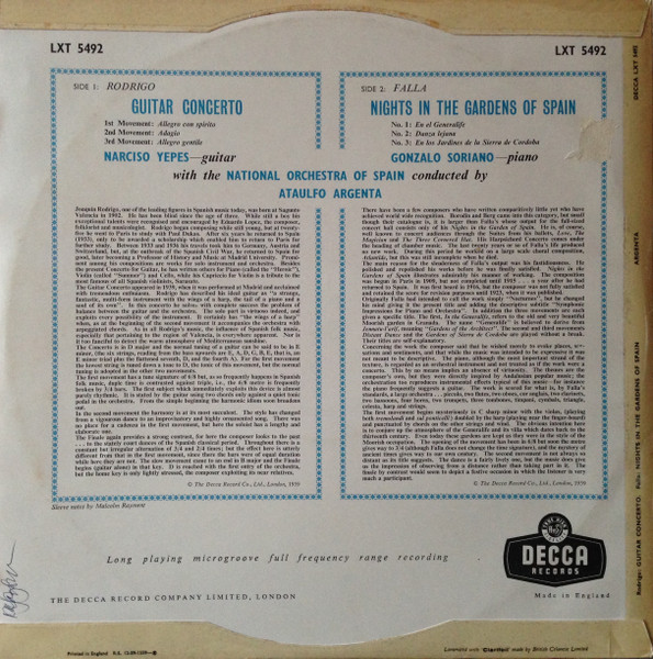 Manuel De Falla, Gonzalo Soriano / Joaquín Rodrigo, Narciso Yepes, Orquesta Nacional De España, Ataúlfo Argenta-1