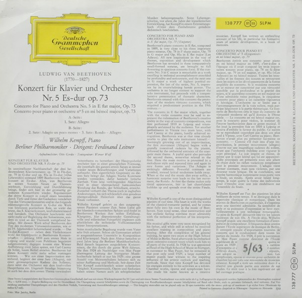Ludwig van Beethoven / Wilhelm Kempff ‧ Berliner Philharmoniker ‧ Dirigent: Ferdinand Leitner-1