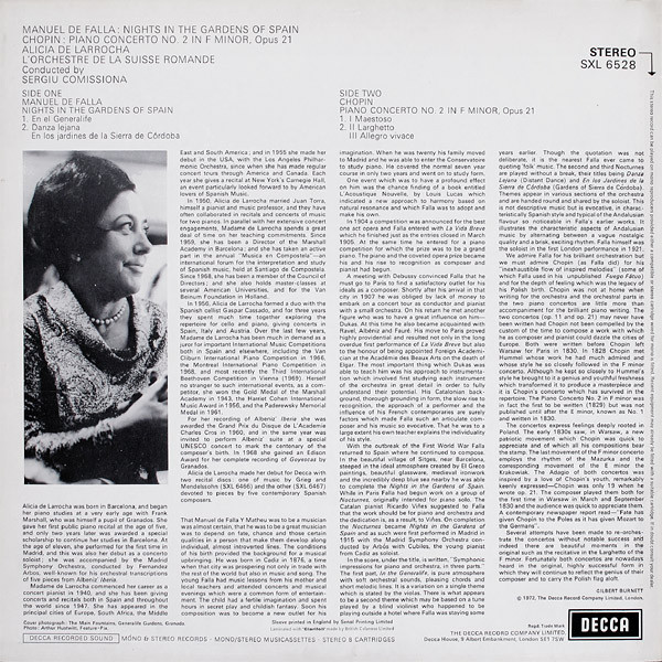Manuel De Falla / Frédéric Chopin, Alicia De Larrocha, L'Orchestre De La Suisse Romande, Sergiu Comissiona-1