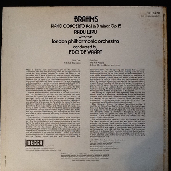 Johannes Brahms, Radu Lupu, London Philharmonic Orchestra, Edo de Waart-1