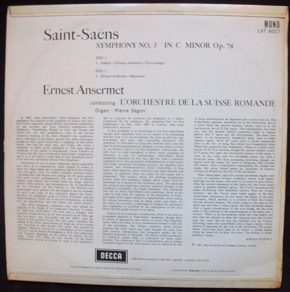 Saint-Saëns*, Ansermet*, L'Orchestre De La Suisse Romande-1