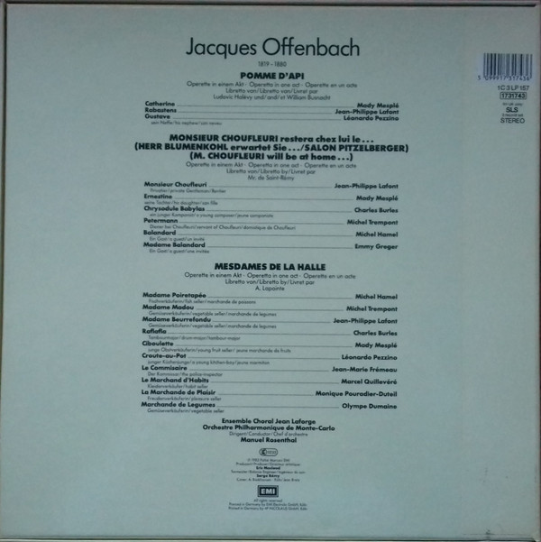 Jacques Offenbach / Manuel Rosenthal / Mady Mesplé, Jean-Philippe Lafont, Charles Burles, Léonardo Pezzino*, Michel Trempont, Michel Hamel, Orchestre Philharmonique De Monte-Carlo-1