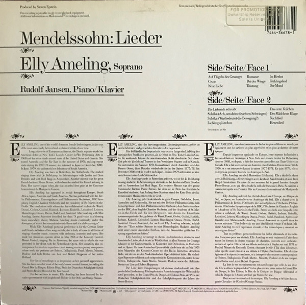 Mendelssohn* - Elly Ameling, Rudolf Jansen-1