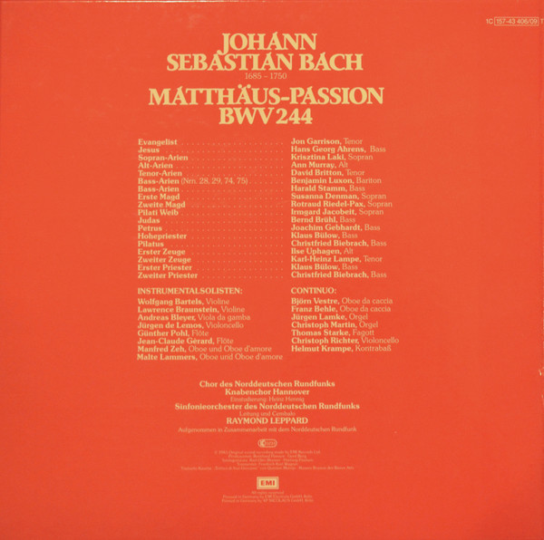 Bach*, Knabenchor Hannover, Chor* Und Simfonieorchester Des Norddeutschen Rundfunk*, Raymond Leppard-1