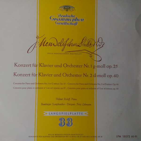 Felix Mendelssohn-Bartholdy – Helmut Roloff, Bamberger Symphoniker, Fritz Lehmann-0