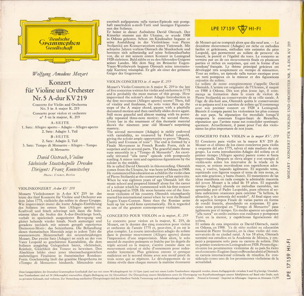David Oistrach , Violine, Staatskapelle Dresden · Dirigent: Franz Konwitschny - Wolfgang Amadeus Mozart-1