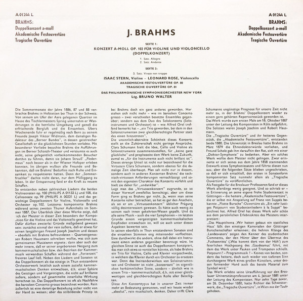 Johannes Brahms - Isaac Stern, Leonard Rose, Bruno Walter, Philharmonic-Symphony Orchestra Of New York-1