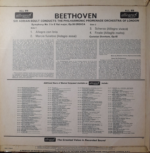 Ludwig Van Beethoven - Sir Adrian Boult, The Philharmonic Promenade Orchestra-1