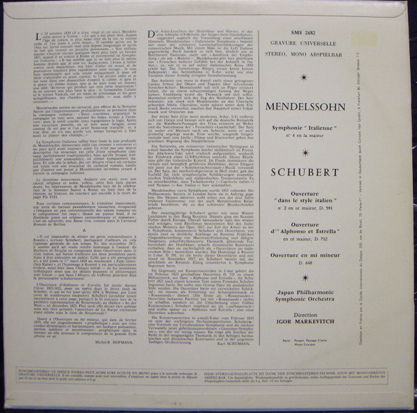 Felix Mendelssohn-Bartholdy, Franz Schubert / Japan Philharmonic Symphony Orchestra, Igor Markevitch-1