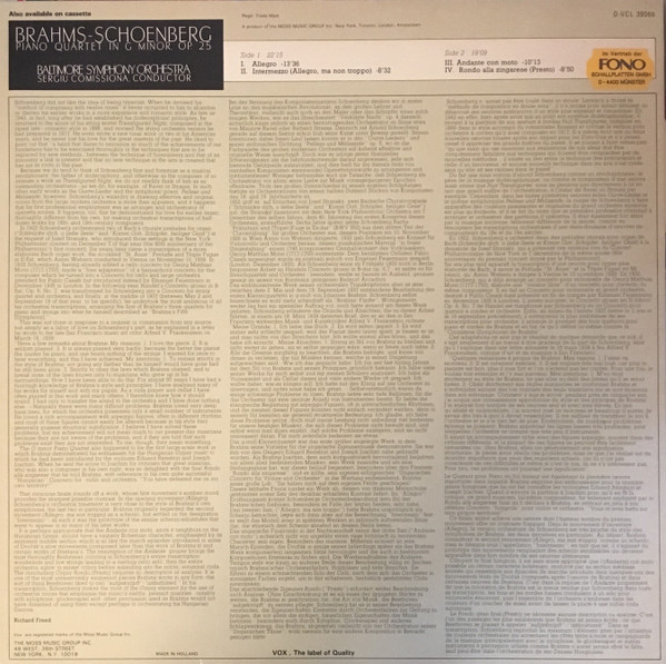 Johannes Brahms - Arnold Schoenberg, Baltimore Symphony Orchestra, Sergiu Comissiona-1