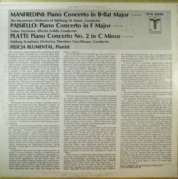 Francesco Manfredini / Giovanni Benedetto Platti / Giovanni Paisiello - Felicja Blumental, Das Mozarteum Orchester Salzburg • Orchestra Sinfonica Di Torino Della RAI • Salzburg Symphony Orchestra, Michiyoshi Inoue • Alberto Zedda • Theodor Guschlbauer-1