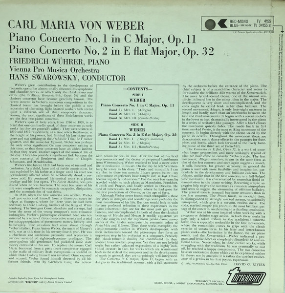 Carl Maria Von Weber, Friedrich Wührer , Piano - Wiener Symphoniker, Hans Swarowsky-1