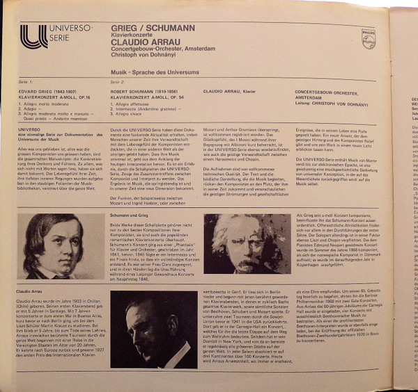 Edvard Grieg / Robert Schumann - Claudio Arrau, Concertgebouworkest, Christoph von Dohnányi-1