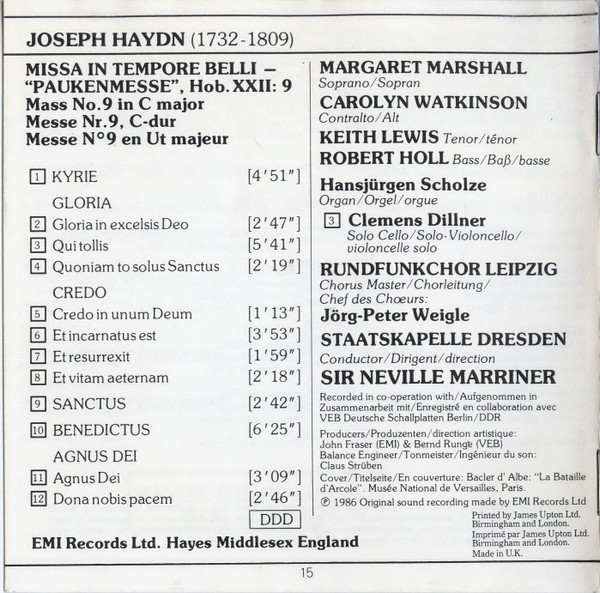 Joseph Haydn, Margaret Marshall, Carolyn Watkinson, Keith Lewis (4), Robert Holl, Rundfunkchor Leipzig, Staatskapelle Dresden, Sir Neville Marriner-1