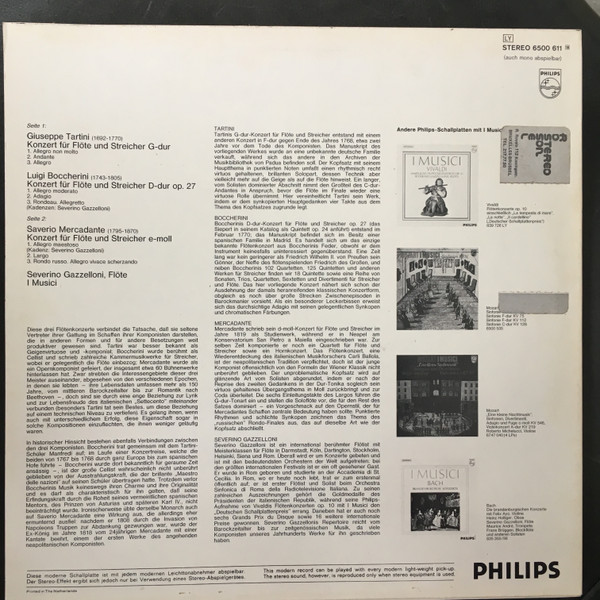 Luigi Boccherini / Giuseppe Tartini / Giuseppe Saverio Mercadante, Severino Gazzelloni, I Musici-1