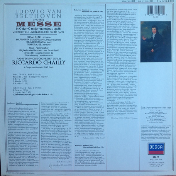 Ludwig van Beethoven - Susan Dunn, Margarita Zimmermann, Bruno Beccaria, Tom Krause, RIAS-Kammerchor, Ernst Senff Chor Berlin, Radio-Symphonie-Orchester Berlin, Riccardo Chailly-1