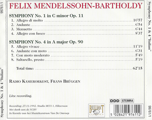 Felix Mendelssohn-Bartholdy, Frans Brüggen, Radio Kamerorkest-1