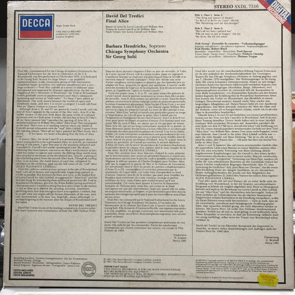 David Del Tredici / Barbara Hendricks, Chicago Symphony Orchestra, Georg Solti-1