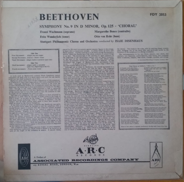 Ludwig van Beethoven, Franzi Wachmann, Margarethe Bence, Fritz Wunderlich, Otto Von Rohr, Stuttgarter Philharmoniker, Isaie Disenhaus-1