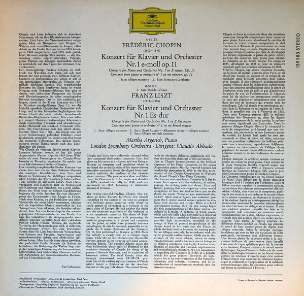 Frédéric Chopin / Franz Liszt - Martha Argerich · London Symphony Orchestra · Claudio Abbado-1