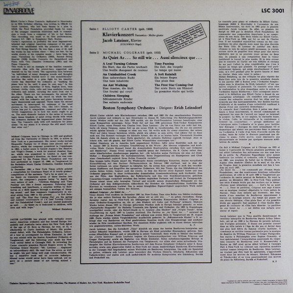 Elliott Carter / Michael Colgrass, Jacob Lateiner, Boston Symphony Orchestra, Erich Leinsdorf-1