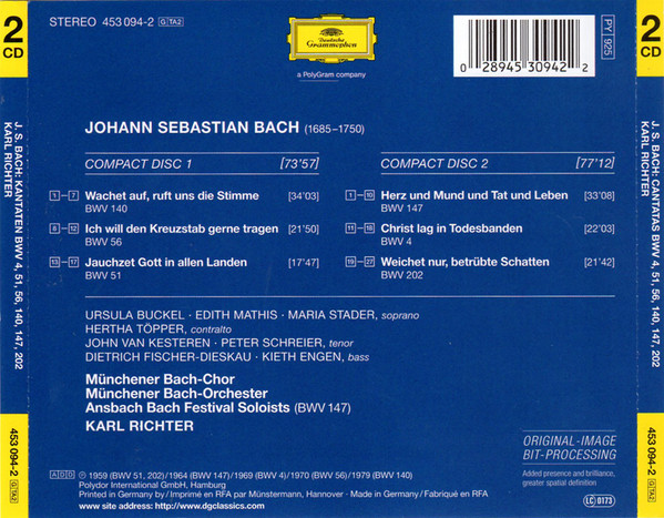 Johann Sebastian Bach - Maria Stader, Edith Mathis, Peter Schreier, Dietrich Fischer-Dieskau, Münchener Bach-Chor & Münchener Bach-Orchester, Karl Richter-1