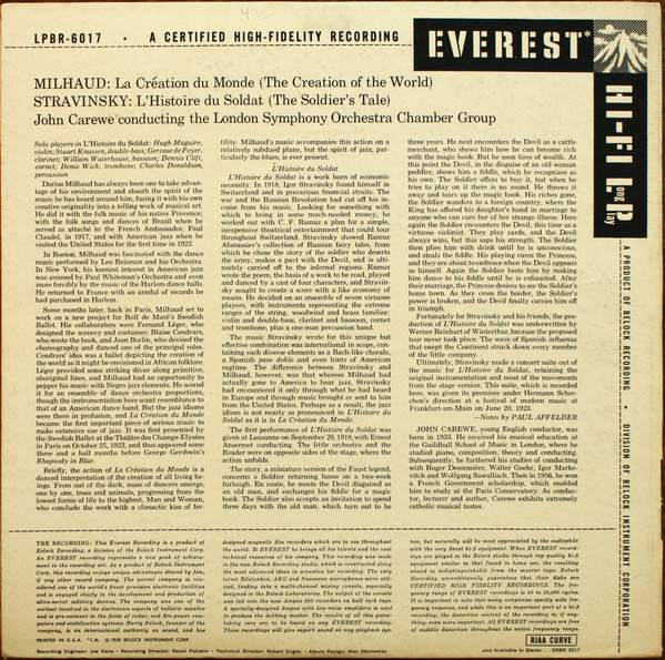 Darius Milhaud / Igor Stravinsky - John Carewe Conducting London Symphony Orchestra Chamber Group-1
