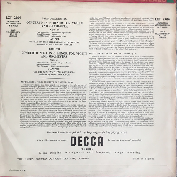 Felix Mendelssohn-Bartholdy / Max Bruch, Alfredo Campoli With London Philharmonic Orchestra Conducted By Eduard van Beinum, The New Symphony Orchestra Of London Conducted By Royalton Kisch-1