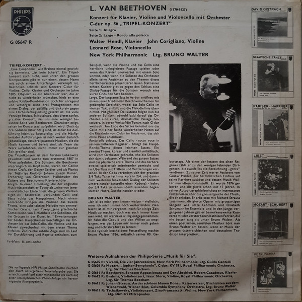 Ludwig van Beethoven - Walter Hendl, John Corigliano (2), Leonard Rose, Bruno Walter Conducting The New York Philharmonic-1