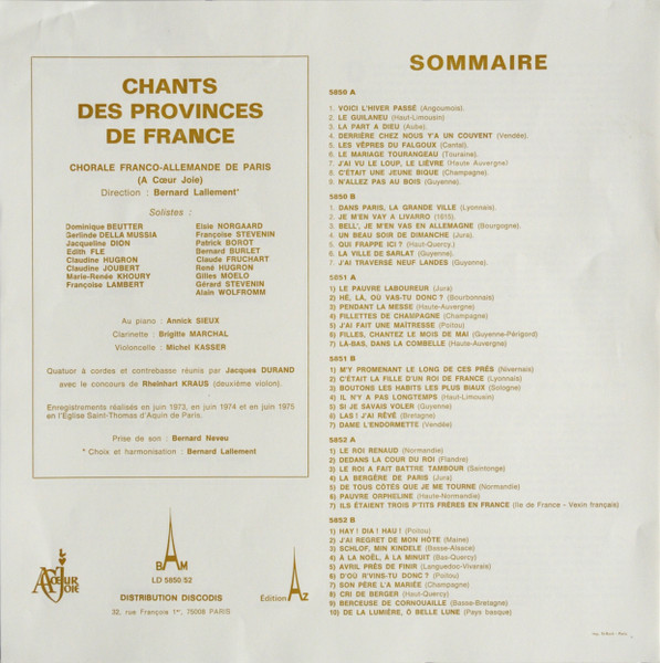 Bernard Lallement, Chorale Franco-Allemande De Paris, Annick Sieux, Brigitte Marchal, Michel Kasser-1