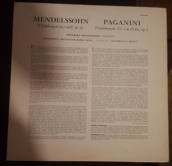 Felix Mendelssohn-Bartholdy / Niccolò Paganini - Ricardo Odnoposoff, Symphonie Orchester Radio Genf Leitung: Gianfranco Rivoli-1