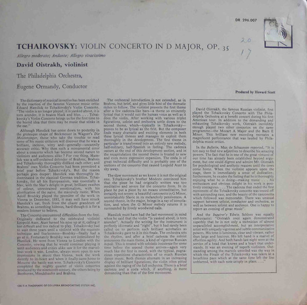 David Oistrach / Eugene Ormandy, The Philadelphia Orchestra, Pyotr Ilyich Tchaikovsky-1