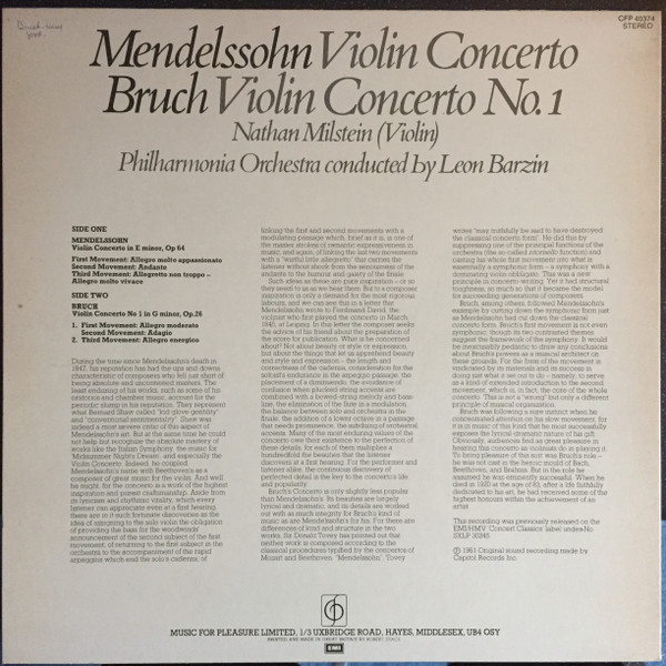 Felix Mendelssohn-Bartholdy - Max Bruch - Nathan Milstein, Philharmonia Orchestra, Leon Barzin-1