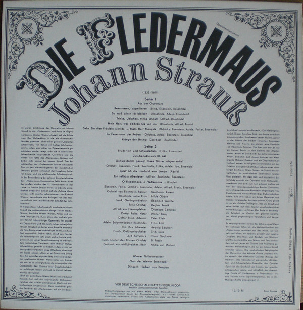 Johann Strauss Jr., Hilde Güden, Erika Köth, Regina Resnik, Waldemar Kmentt, Eberhard Wächter, Walter Berry, Wiener Philharmoniker, Herbert von Karajan-1
