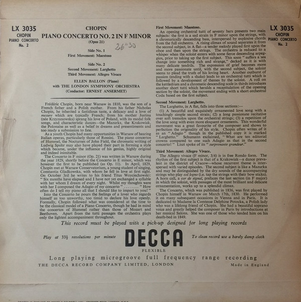Frédéric Chopin, Ellen Ballon With London Symphony Orchestra Conducted By Ernest Ansermet-1