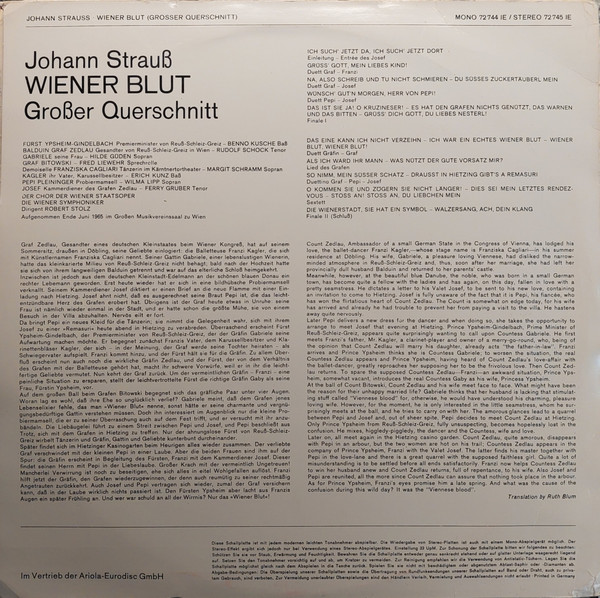 Johann Strauss Jr., Wilma Lipp, Hilde Güden, Margit Schramm, Rudolf Schock, Ferry Gruber, Benno Kusche, Wiener Symphoniker Dirigent: Robert Stolz-1
