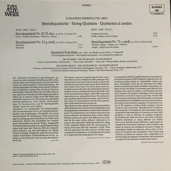 Luigi Boccherini, Quartetto Esterházy-1