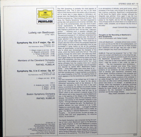 Ludwig van Beethoven, Boston Symphony Orchestra, Members of the Cleveland Orchestra, Rafael Kubelik-1