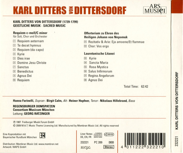 Carl Ditters von Dittersdorf - Consortium Musicum München · Regensburger Domspatzen · Georg Ratzinger-1
