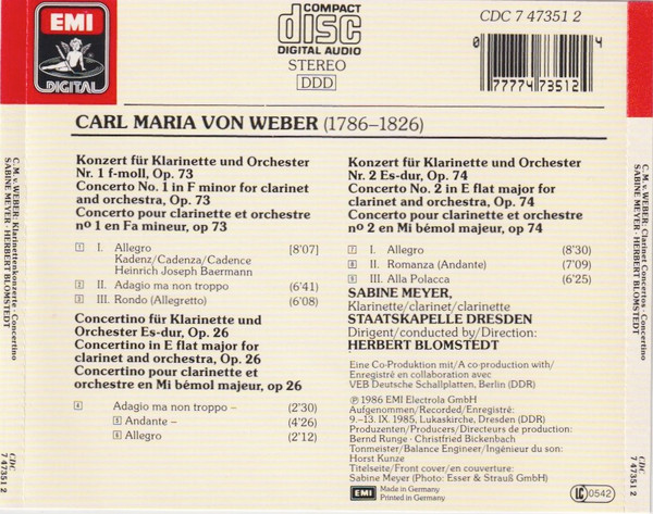 Carl Maria von Weber - Sabine Meyer, Staatskapelle Dresden / Herbert Blomstedt-1