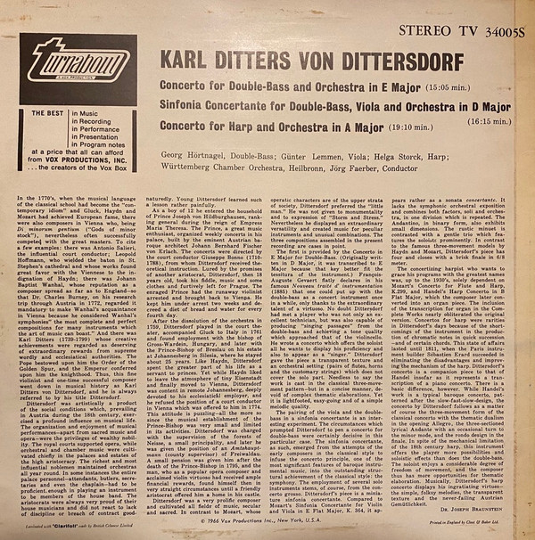 Carl Ditters von Dittersdorf - Georg Hörtnagel, Günther Lemmen, Württembergisches Kammerorchester, Jörg Faerber-1