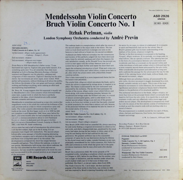 Itzhak Perlman – Felix Mendelssohn-Bartholdy / Max Bruch – André Previn, London Symphony Orchestra-1