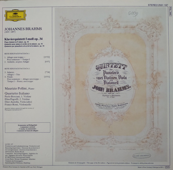 Johannes Brahms - Maurizio Pollini · Quartetto Italiano-1