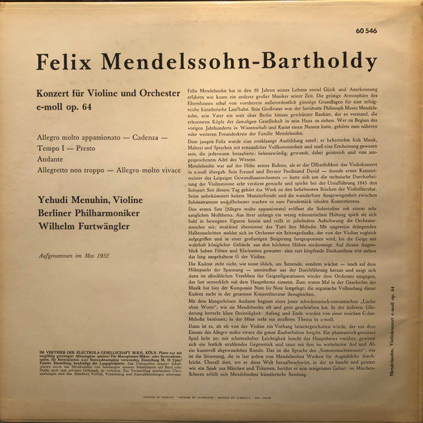 Felix Mendelssohn-Bartholdy - Yehudi Menuhin, Berliner Philharmoniker ∙ Wilhelm Furtwängler-1