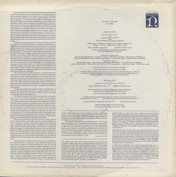 Elliott Carter - Paul Jacobs (3), Gilbert Kalish, Contemporary Chamber Ensemble, Arthur Weisberg, Paul Zukofsky-1