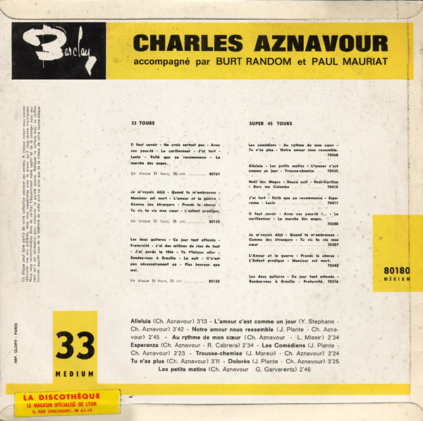 Charles Aznavour Accompagné Par Burt Random Et Paul Mauriat-1