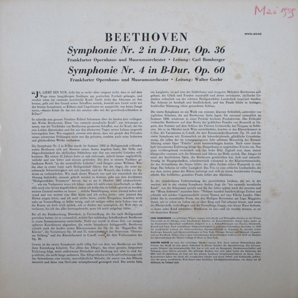 Ludwig Van Beethoven, Carl Bamberger, Walter Goehr, Frankfurter Opern- Und Museumsorchester-1