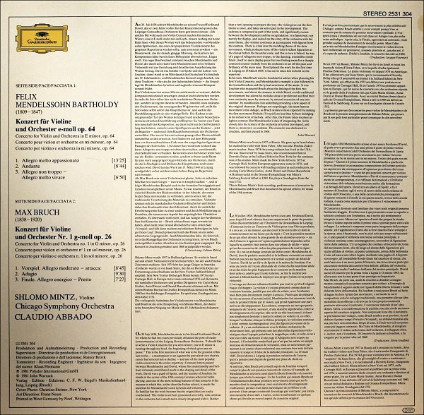 Felix Mendelssohn-Bartholdy / Max Bruch, Shlomo Mintz, Chicago Symphony Orchestra • Claudio Abbado-1