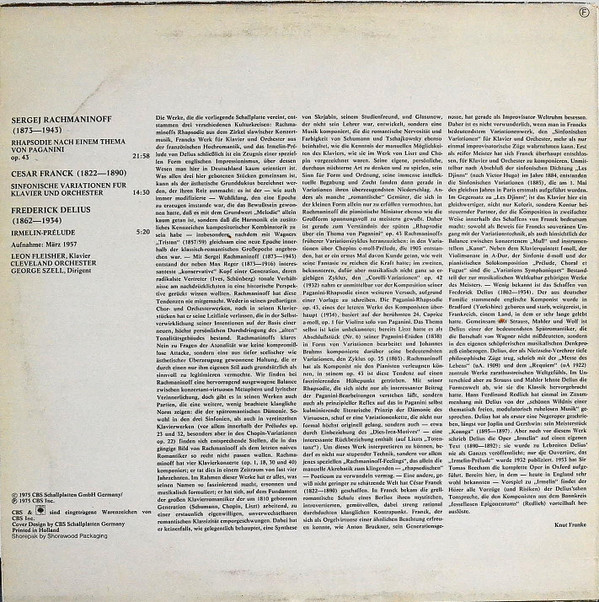 Leon Fleisher, George Szell, The Cleveland Orchestra ; Sergei Rachmaninoff / César Franck / Frederick Delius-1