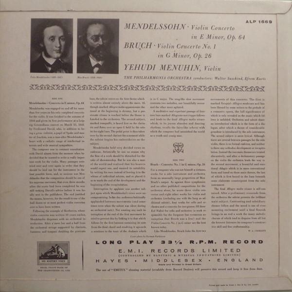 Felix Mendelssohn-Bartholdy / Max Bruch, Yehudi Menuhin - Philharmonia Orchestra, Walter Susskind, Efrem Kurtz-1